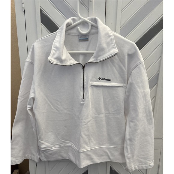 Columbia Women's L White 1/2 Zip Collared Knit Wide Sleeve Pullover Sweatshirt - Picture 8 of 13
